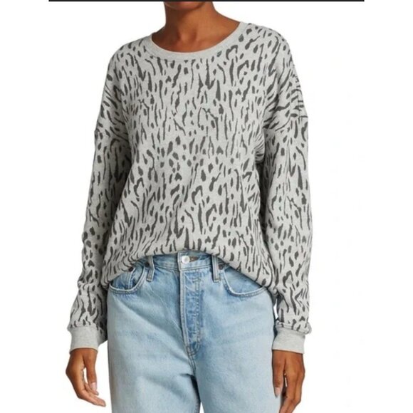 Rails Marlo Cheetah Zip Side Sweatshirt Women Large Silver Casual Bohemian - Picture 9 of 9